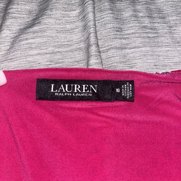 Lauren Ralph Lauren Pink Print Ruched Boatneck Sleeveless Pullover Dress Size 16 - Picture 8 of 11